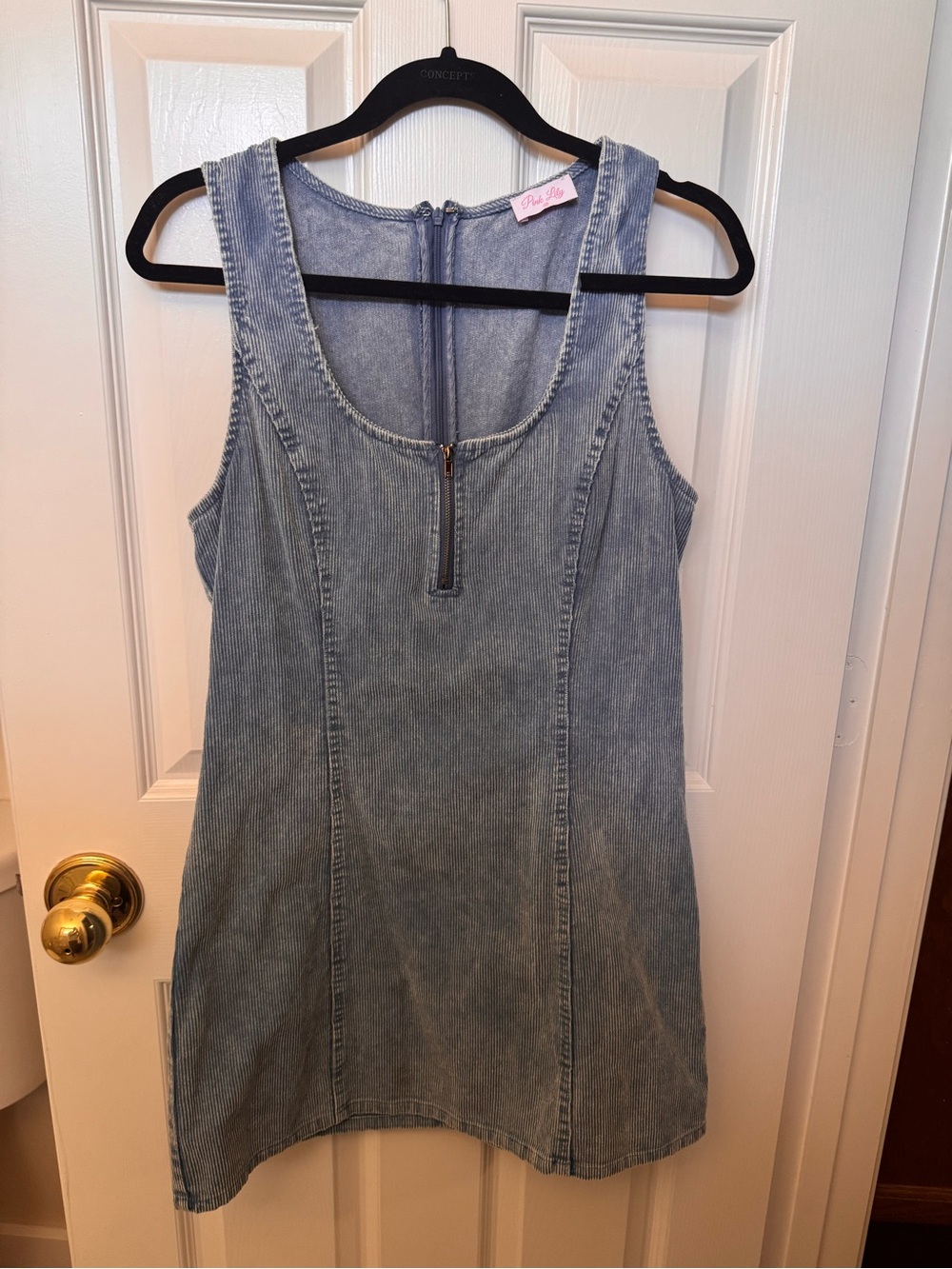 Pink Lily Light Blue Denim Mini Dress with Front Zip - Picture 2 of 7